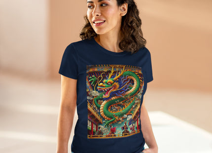 Tibetan Dragon Over Kabuki Duel Women's Midweight Cotton Tee