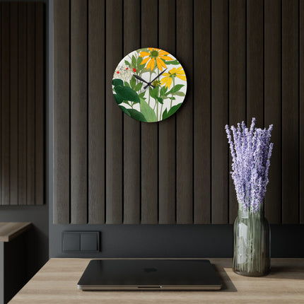 Clerodendrum & Rudbeckia Flower by Tanigami Kônan Acrylic Wall Clock, Round and Square