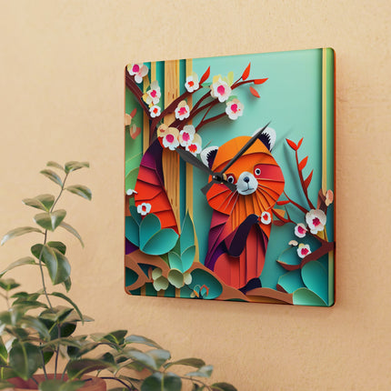 A Playful Red Panda Acrylic Wall Clock, Round and Square