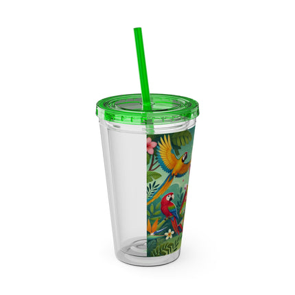 Parrot Dance of the Geisha Kitten Sunsplash Tumbler with Straw, 16oz