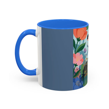 The Lady And The Mysterious Bird Colorful Mugs – Art Deco Botanical Mystery