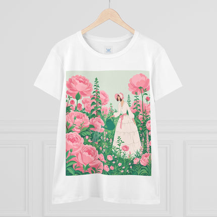 🌸💧 The Rose Garden Watering Cotton Tee – Art Deco Floral Whimsy