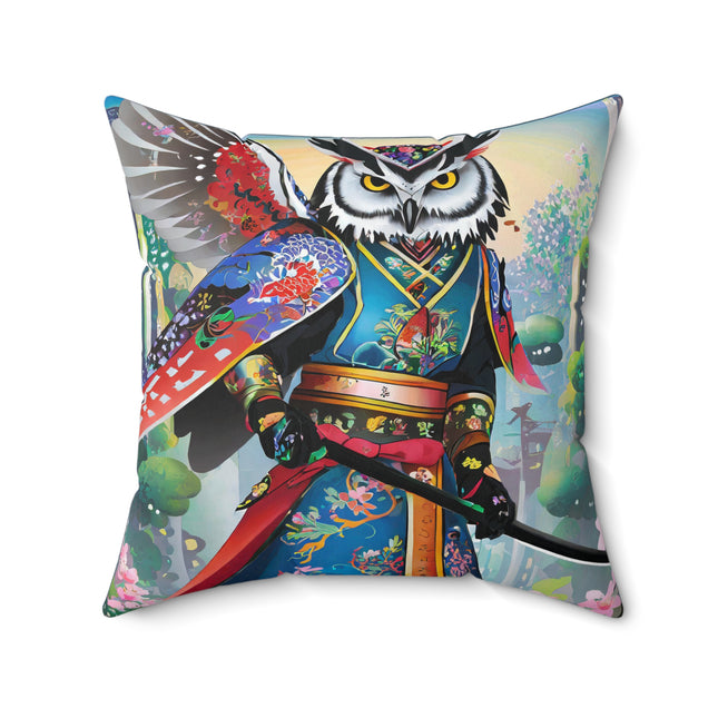 Cyberpunk Samurai Owl Spun Polyester Square Pillow