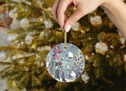 Whimsical Christmas Tea Party Glass Ornament