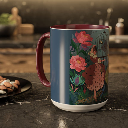The Ladies And The Enchanted Macaw Colorful Mugs – Art Deco Botanical Elegance
