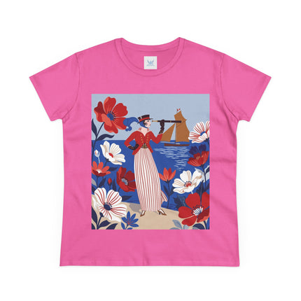 ⚓🌺 The Seaside Flower Adventurer Cotton Tee – Art Deco Nautical Fashion