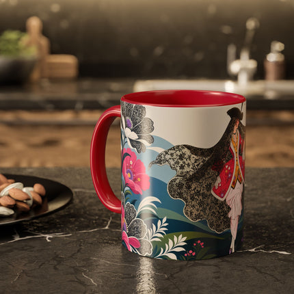 🌸🎀 The Pink Lace Garden Promenade Colorful Mug – Art Deco Fashion Elegance