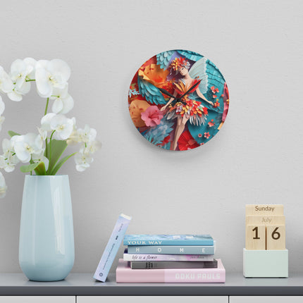 Hibiscus Fairy Acrylic Wall Clock, Round and Square