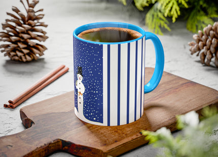 Snowman in Falling Snow Colorful Mugs (11oz, 15oz)