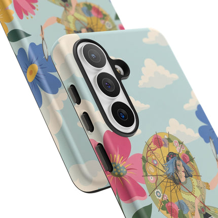 🌸🪞 The Floral Parasol Reflection Phone Case – Art Deco Garden Fantasy