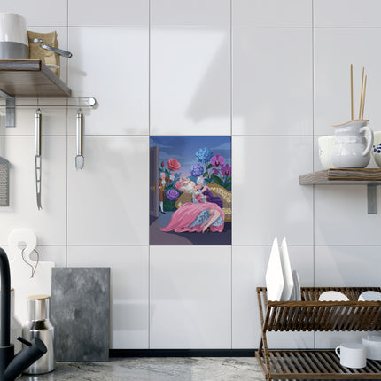 🌹💜 The Secret Embrace Ceramic Tile – Art Deco Floral Romance