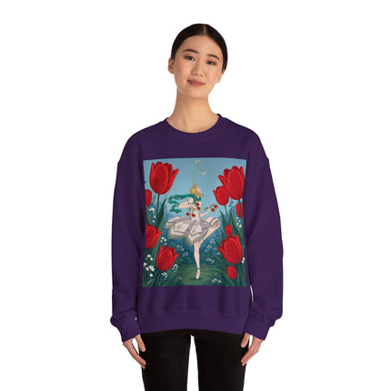 🌷🩰 The Scarlet Tulip Ballet Crewneck Sweatshirt – Art Deco Floral Whimsy