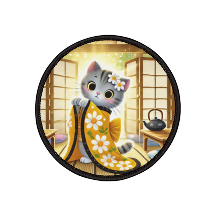 Playful Kitten in the Tea Room Iron-On Patches