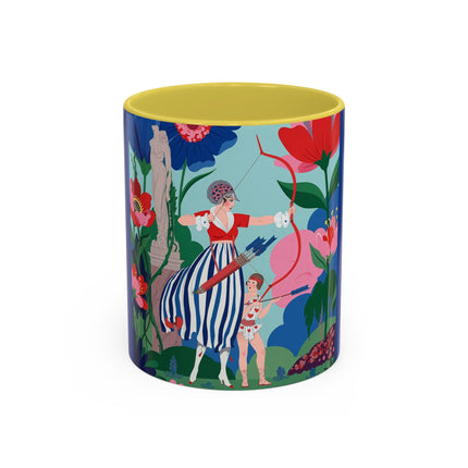 The Lady Of The Scarlet Bow Colorful Mugs – Art Deco Botanical Archer Elegance