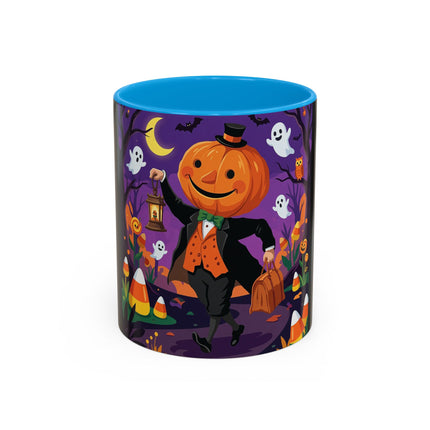 🎃🏮 The Pumpkin Gentleman's Moonlit Stroll Colorful Mug – Whimsical Halloween Charm