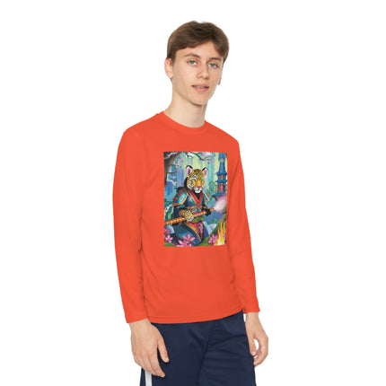 Cyberpunk Leopard Youth Long Sleeve Competitor Tee – Neon Magic & Futuristic Adventure