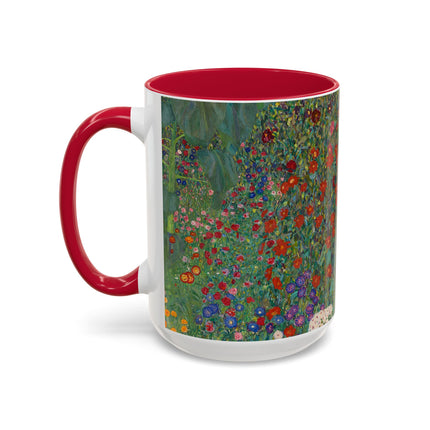 Farm Garden with Sunflowers by Gustav Klimt Colorful Mugs (11oz, 15oz)