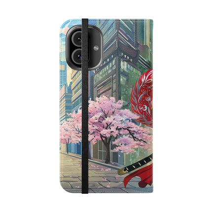 🦁🦊⚔️ Cyberpunk Lion Samurai Flip Case – Futuristic Honor & Kitsune Spirit