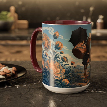 ☔🌸 The Grand Floral Journey Colorful Mug – Art Deco Travel Elegance