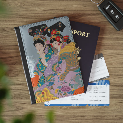 Two Geishas in Peacock Kimonos Passport Cover – Sisterly Grace & Peacock Elegance