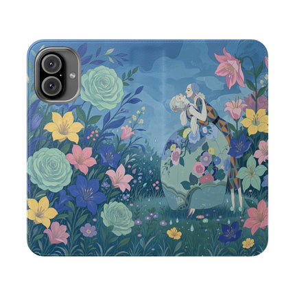 🌸💙 The Lovers In The Enchanted Garden Flip Case – Art Deco Floral Romance