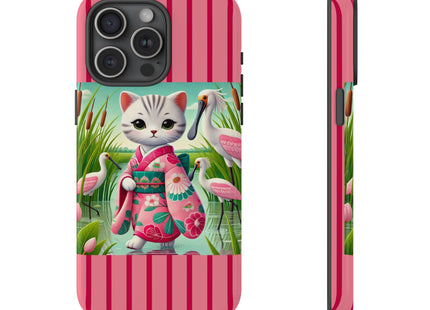 Geisha Kitten Strolls Among the Spoonbills Phone Cases