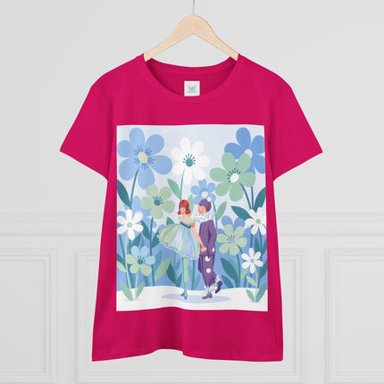 🌸🎭 The Little Dancers In The Flower Garden Cotton Tee – Art Deco Floral Whimsy