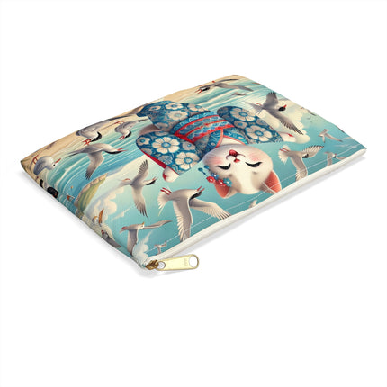 Geisha Kitten by the Seaside Accessory Pouch – Coastal Whimsy & Serene Grace