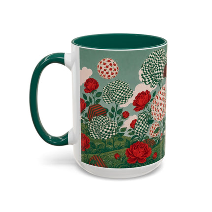 🌹💚 The Scarlet Rose Checkerboard Garden Colorful Mug – Art Deco Floral Whimsy