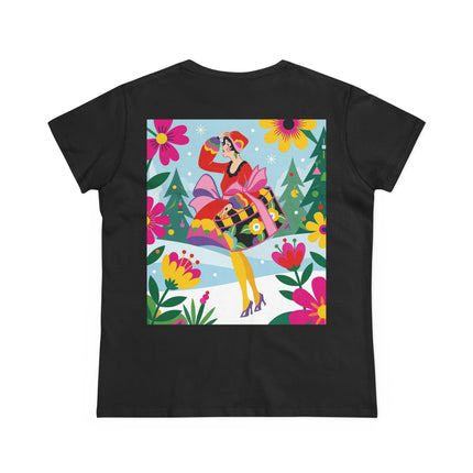 🎄🌺 Christmas In The Winter Garden Cotton Tee – Art Deco Holiday Whimsy