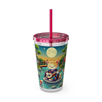 Melodic Kitten by the Koi Pond Sunsplash Tumbler with Straw, 16oz