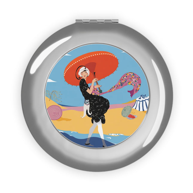 Beachside Promenade Compact Mirror – Glamorous Summer Stroll & Retro Chic