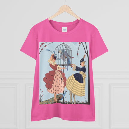 🦚🦜 The Ladies Of The Garden Aviary Cotton Tee – Art Deco Bird Fantasy