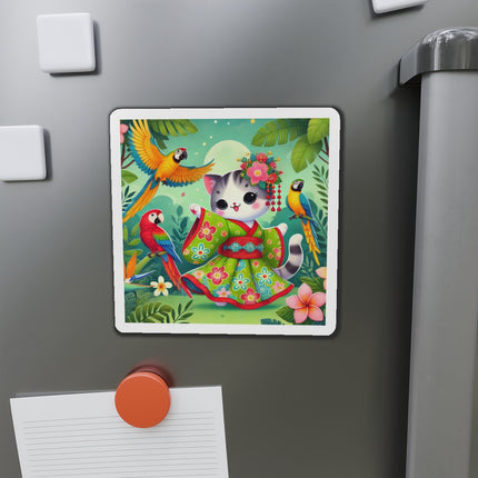 Parrot Dance of the Geisha Kitten Die-Cut Magnets (5 Sizes)