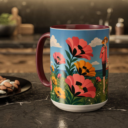 🌸⛵ The Seaside Blossom Promenade Colorful Mug – Art Deco Coastal Elegance