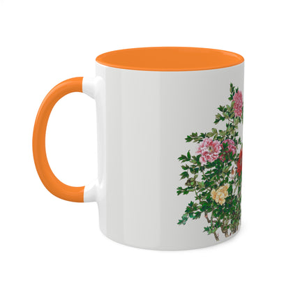 Peonies and Birds by Okamoto Shuki Colorful Mugs, 11oz
