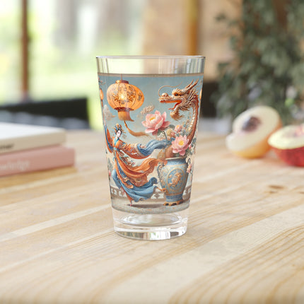 Golden Dragon & Lantern Lady Pint Glass – Imperial Dragon & Elegant Harmony