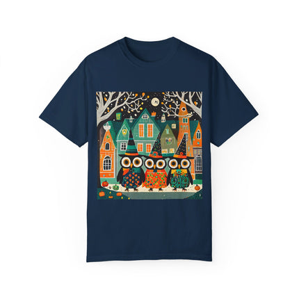 Night of the Trick-or-Treating Owlets Unisex Garment-Dyed T-shirt