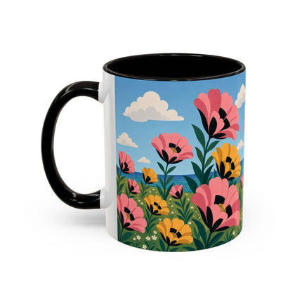 🌸⛵ The Seaside Blossom Promenade Colorful Mug – Art Deco Coastal Elegance