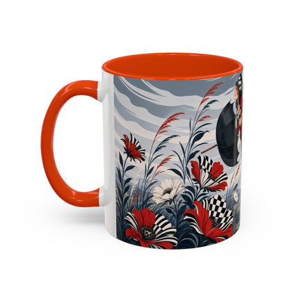 ☔🌹 The Scarlet Checkerboard Rainstorm Colorful Mug – Art Deco Floral Elegance