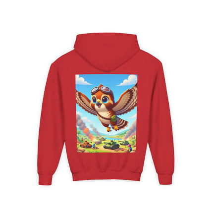 Red-Tailed Hawk in Battle Youth Hooded Sweatshirt – Flight, Courage & High-Flying Adventure