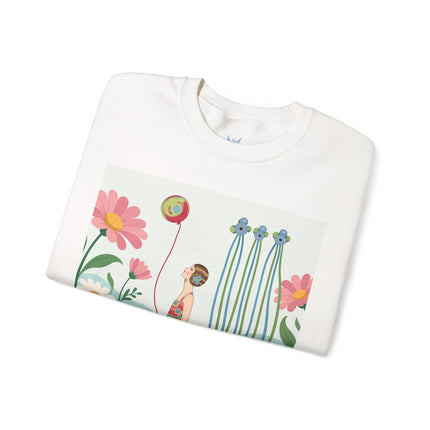 🌼🎈 The Garden Balloon Dancer Crewneck Sweatshirt – Art Deco Floral Whimsy