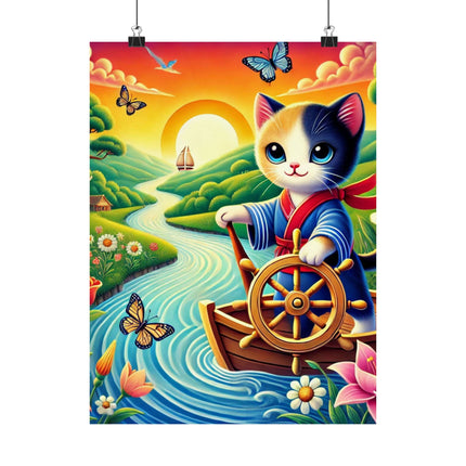 ⛵🐱 Sailor Kitten’s River Adventure Matte Vertical Poster – Whimsical Journey & Storybook Adventure