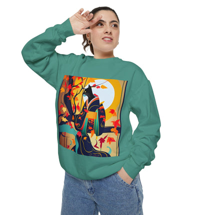 Black Cat in Kimono Unisex Garment-Dyed Sweatshirt