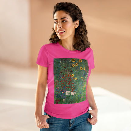 Farm Garden with Sunflowers by Gustav Klimt Women's Midweight Cotton Tee