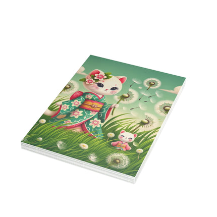 🌸🌬️ The Dandelion Wishes Kitten Greeting Card – Whimsical Floral Meadow