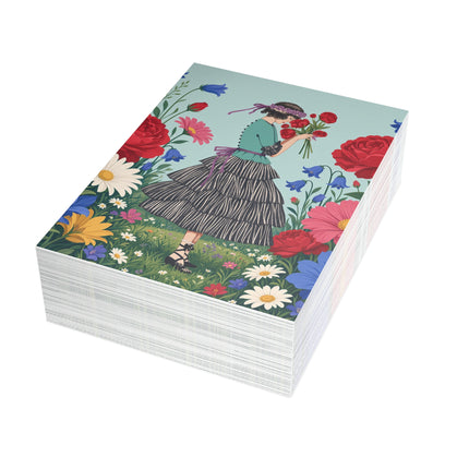 🌹💙 The Rose Bouquet Promenade Postcards With Envelopes – Art Deco Floral Whimsy
