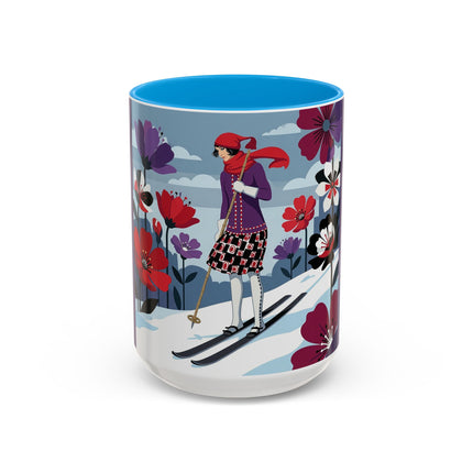 🎿❄️ The Winter Flower Skier Colorful Mug – Art Deco Alpine Fantasy