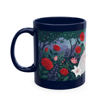 🌹💌 The Lady Blowing Kisses In The Rose Garden Ceramic Mug – Art Deco Floral Romance