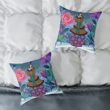 🌹❄️ The Holly Rose Of Winter Square Pillow – Art Deco Christmas Garden